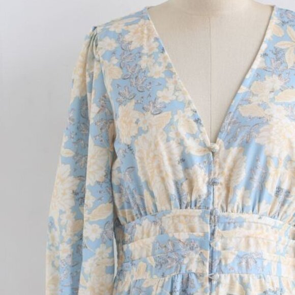 Like NEW Aly Daly blue and cream spring Floral Midi Dress, Large - Picture 9 of 14